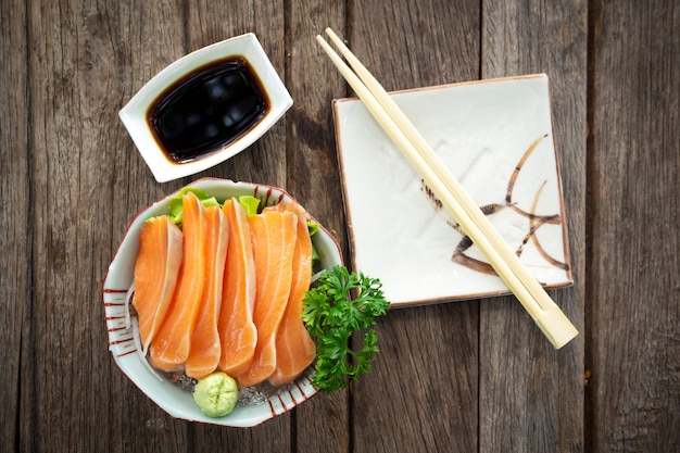 Salmon sashimi. Freshness fish. Favorite menu of Japanese food.