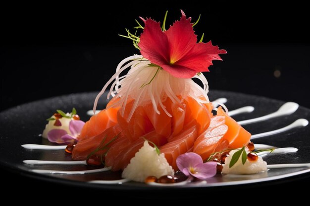 Photo salmon sashimi garnishing