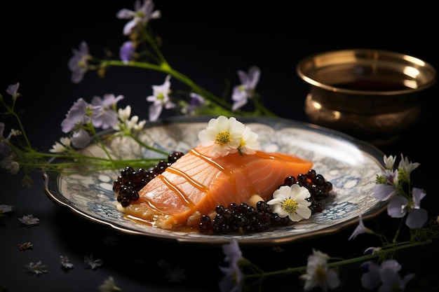 Photo salmon sashimi with truffle oil drizzle