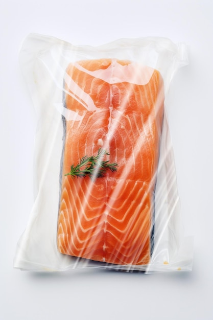 Salmon Steak in Plastic Bag Ai generative