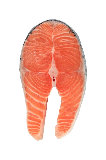 Salmon steak sliced of fresh raw fish isolated on white background