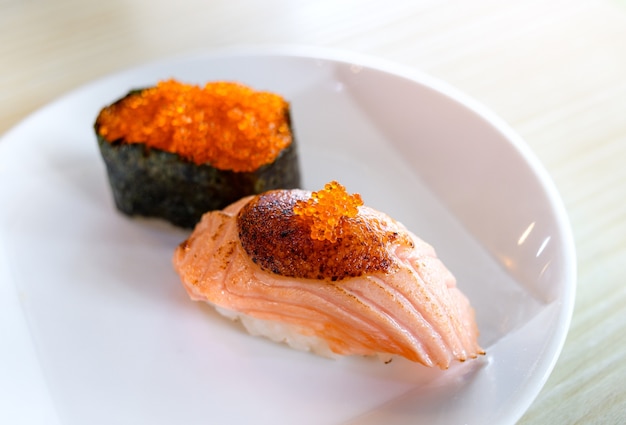 Salmon sushi grill top with sweet miso