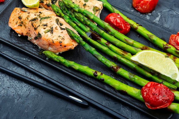 Salmon with asparagus healthy lunch