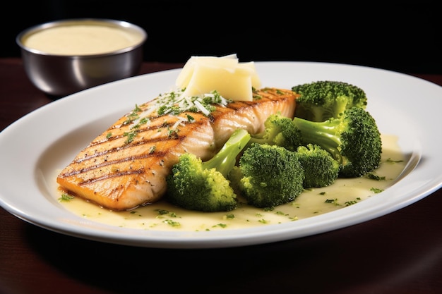 Photo salmon with lemon garlic butter and broccoli