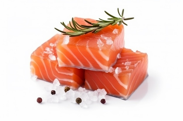 Salmon with lemonrosemary isolated on white backgroundGenerative Ai