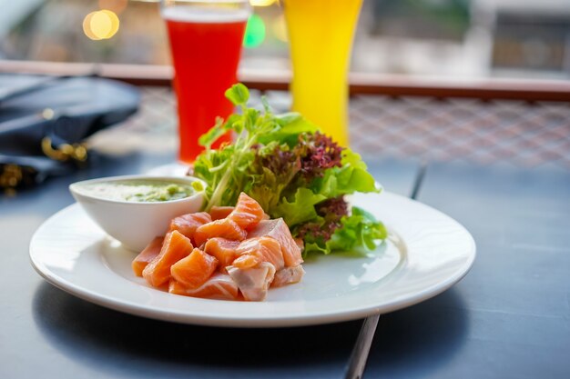 Salmon with Wasabi Seafood Sauce