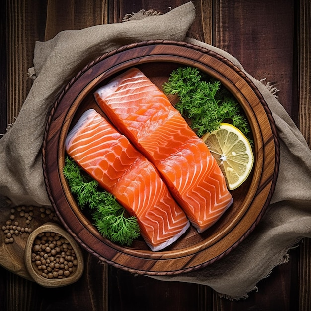 salmon on the wooden table