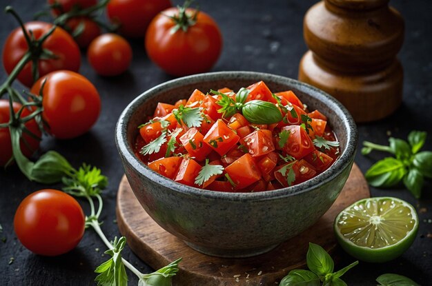 Photo salsa with fresh herbs diced tomatoes and lime zest