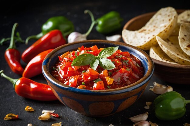 Salsa with roasted bell peppers and garlic