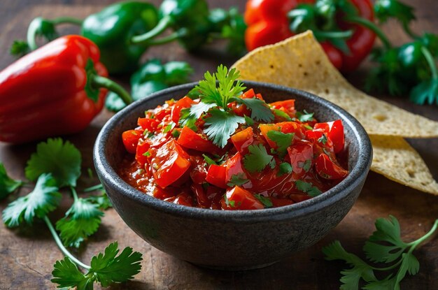 Photo salsa with roasted peppers and fresh cilantro