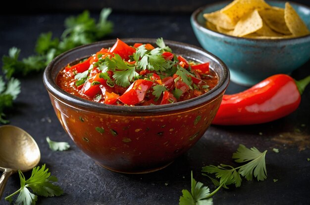 Photo salsa with roasted peppers and fresh cilantro