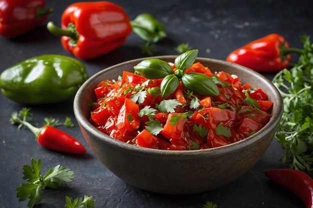 Salsa with roasted red peppers and fresh herbs