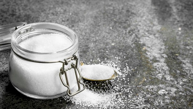 Salt in a glass jar. 