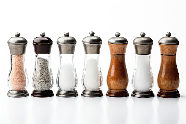 Salt shaker collection on white background