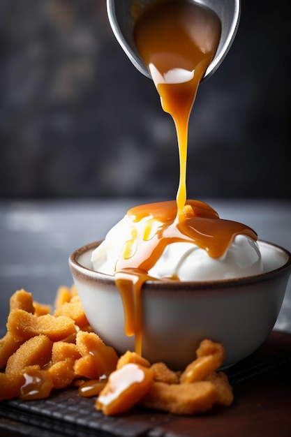 Salted caramel ice cream in a bowl