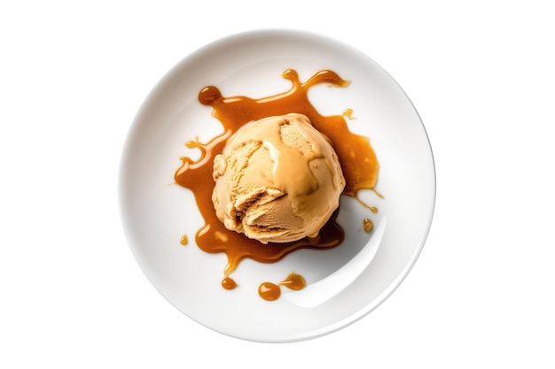 Salted Caramel Ice Cream On White Plate On White Background