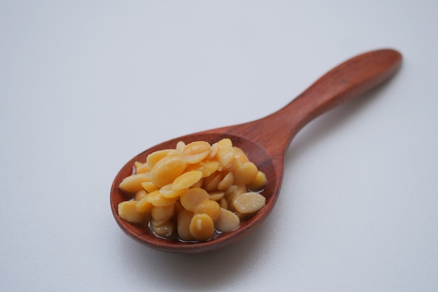 Salted soy beans paste on Wooden spoon