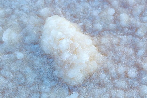 Salts crystals from the Dead Sea is the third saltiest lake in the world close up Selective focus shallow depth of field Macro of white crystals rock sea salt Background of Crystallised Seasalt