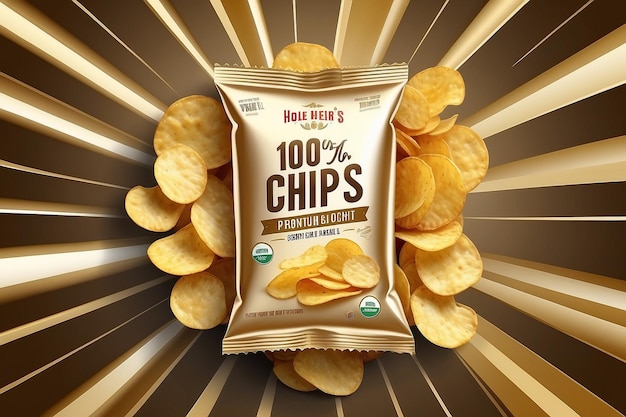 Salty flavoured potato chips advertisement in 3d illustration Potato chips package