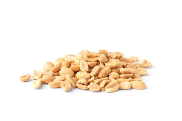 Salty peanuts isolated on white background