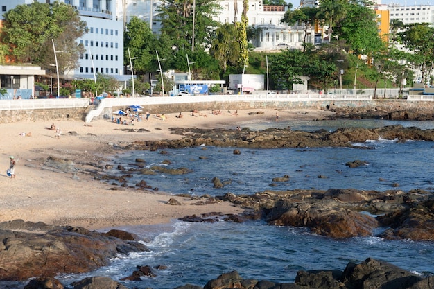 Salvador Bahia Brazil August 25 2023 People are seen having fun on Porto da Barra beach in the city of Salvador Bahia