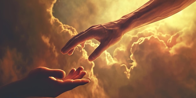 Salvation concept with hand of God reaching