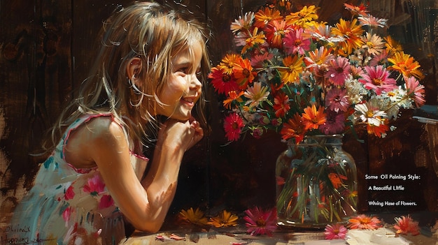 Photo same oil painting style a beautiful little girl smilin