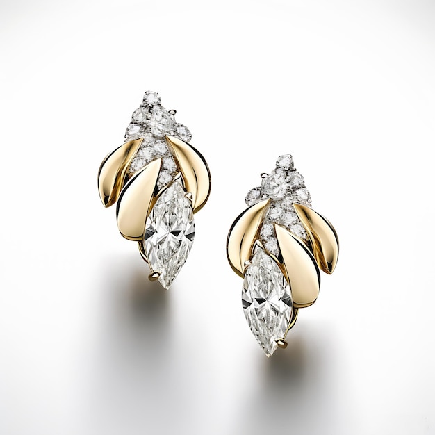 The Same Pair of Diamond Earrings With a Twist Design And Fruit