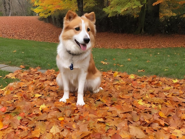 Sammy gathering the fallen leaves