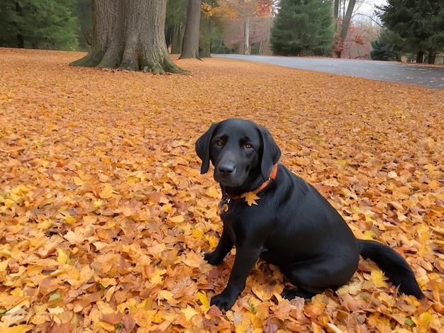 Sammy gathering the fallen leaves