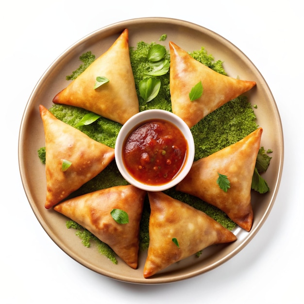 Samosas Indian Dish isolated on a white background