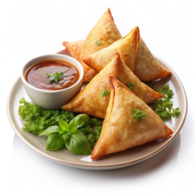 Samosas Indian Dish isolated on a white background