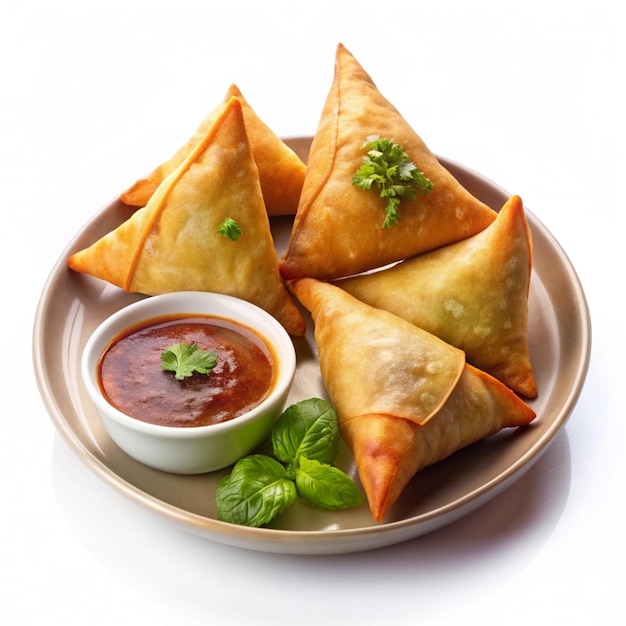 Samosas Indian Dish isolated on a white background