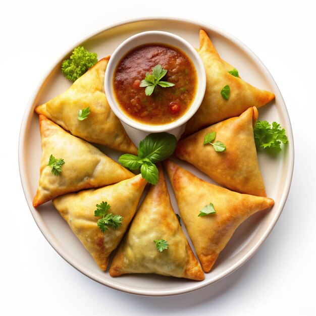 Samosas Indian Dish isolated on a white background