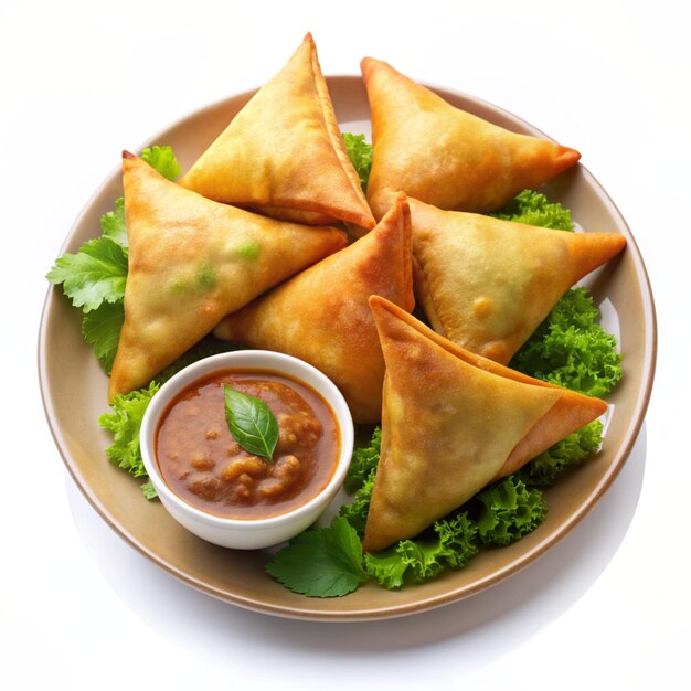 Samosas Indian Dish isolated on a white background