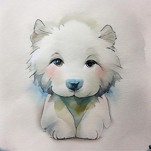 Samoyed. Adorable puppy dog. Watercolor illustration with color spots. All dog breeds