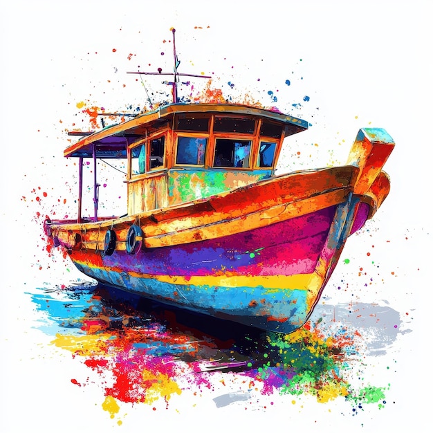 Sampan illustration in colorful pop art style