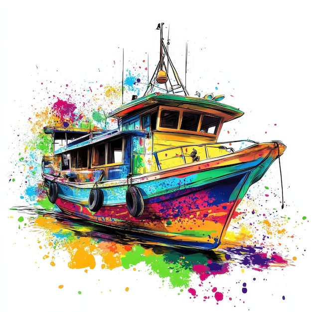 Sampan illustration in colorful pop art style