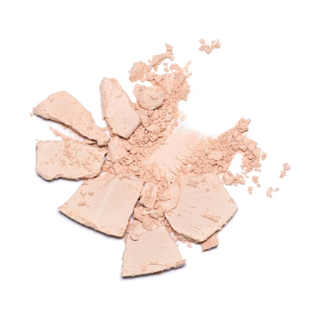 A sample of face powder in white Beige round cracked powder palette