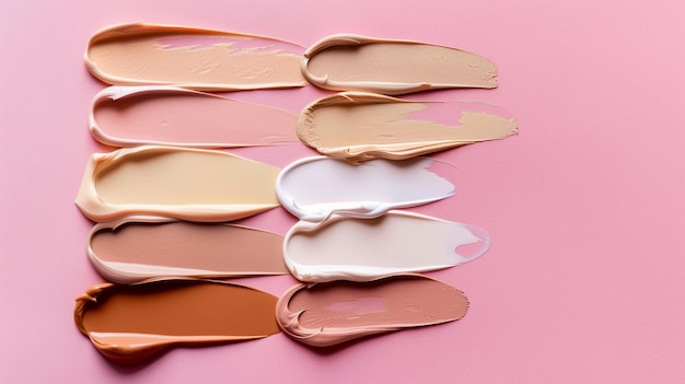 Samples of color correcting concealers Set on pink background