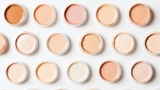 Photo samples of different color correcting concealers on white background