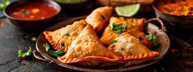 samsa on a plate in a cafe Selective focus