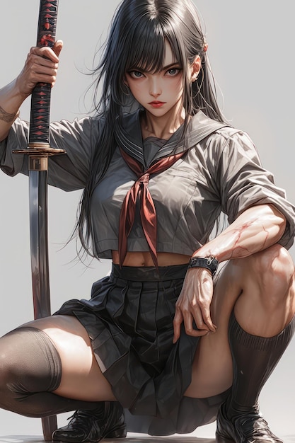 samurai anime girl vector