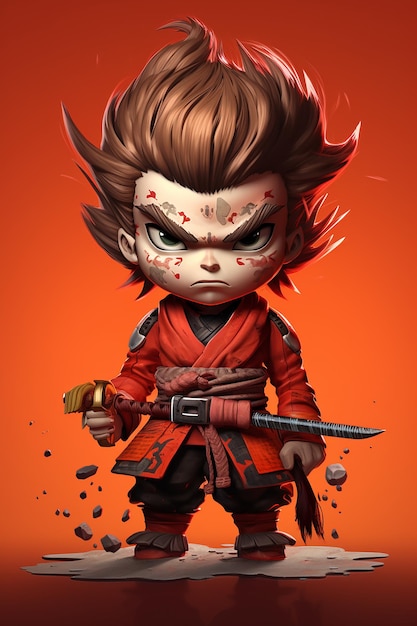 Samurai Cartoon Character in Dynamic 3D Style