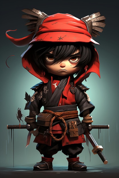 Samurai Cartoon Character in Dynamic 3D Style