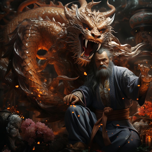 Samurai Fighting Dragon using bazooka in yew yor city fantasy hyper realialistic