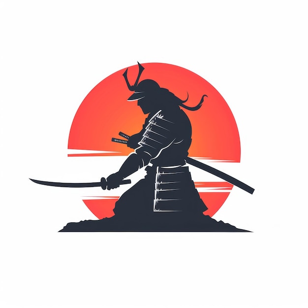 Photo samurai logo icon japanese warrior in helmet japan fighter silhouette ancient soldier head katana