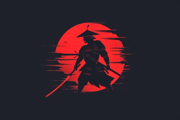 Photo samurai logo icon japanese warrior in helmet japan fighter silhouette ancient soldier head katana