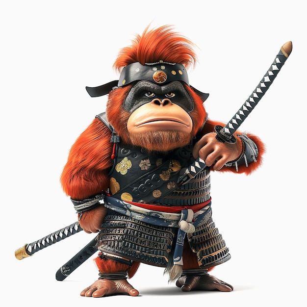 Samurai Orangutan cartoon illustration chimpanzee Samurai cartoon design character