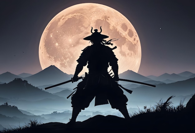 Samurai Silhouette Against a Full Moon